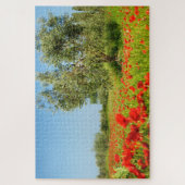 夏のケシ分野のオリーブ ジグソーパズル (縦)