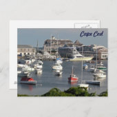 夏のケープコッドの港での船 ポストカード (正面/裏面)