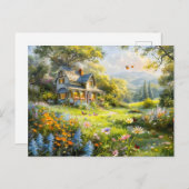 夏のコテージとワイルドフラワーメドウ ポストカード (正面/裏面)