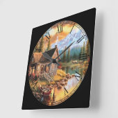 夏のコテージファインアート スクエア壁時計 (傾斜)
