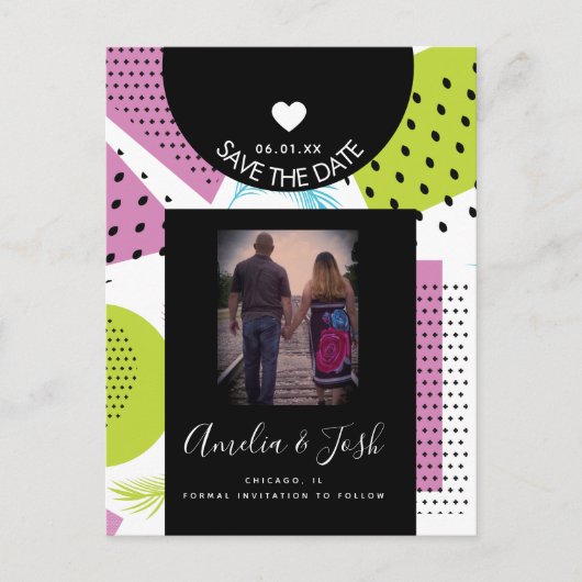 夏のコラージュ図形パターン日付を保存 ポストカード (正面)