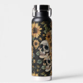 夏のゴシックスカルとヒマワリ不気味 ウォーターボトル (正面)