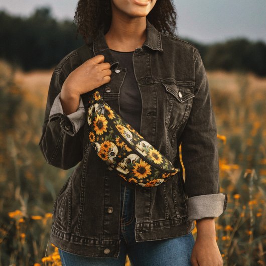 夏のゴシックスカルとヒマワリ不気味 ファニーパック