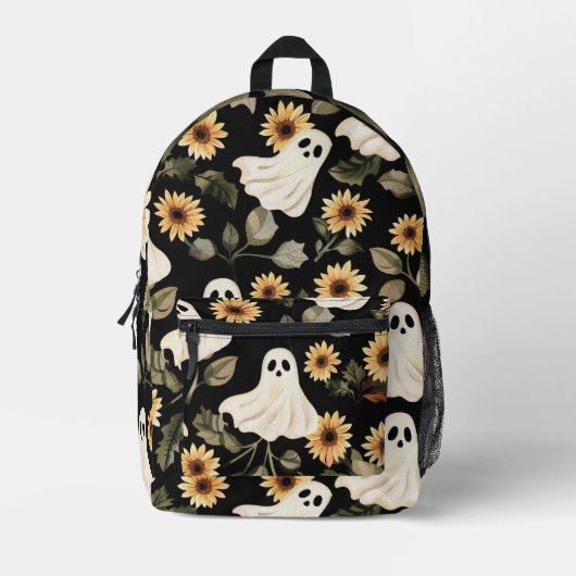 夏のゴシック幽霊とヒマワリ不気味 プリントバックパック (正面)