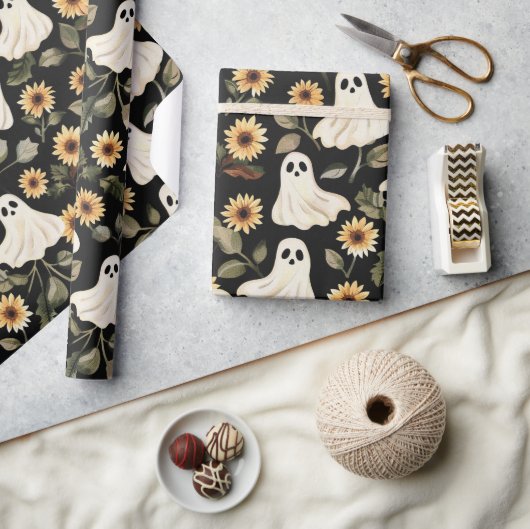 夏のゴシック幽霊とヒマワリ不気味 ラッピングペーパー (クラフト)