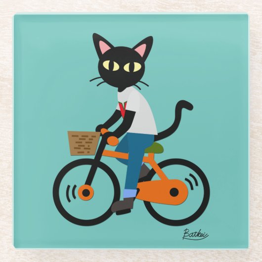 夏のサイクリング ガラスコースター (正面)