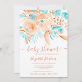 夏のサンゴティール（緑がかった色）フローラ水の色ベビーシャワー 招待状 (正面)