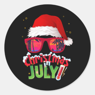 夏のサンタさんサングラス 7月のクリスマスTシャツ ラウンドシール