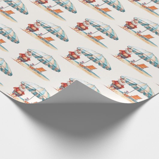 夏のサンタビーチ7月のクリスマス夏のパーティー ラッピングペーパー (角)