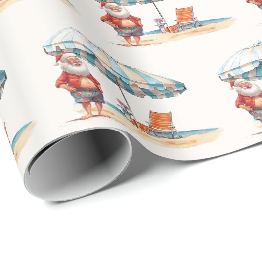 夏のサンタビーチ7月のクリスマス夏のパーティー ラッピングペーパー (ロールコーナー)