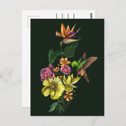 夏のサンバードカラフルフローラ花束アートワーク ポストカード (正面/裏面)