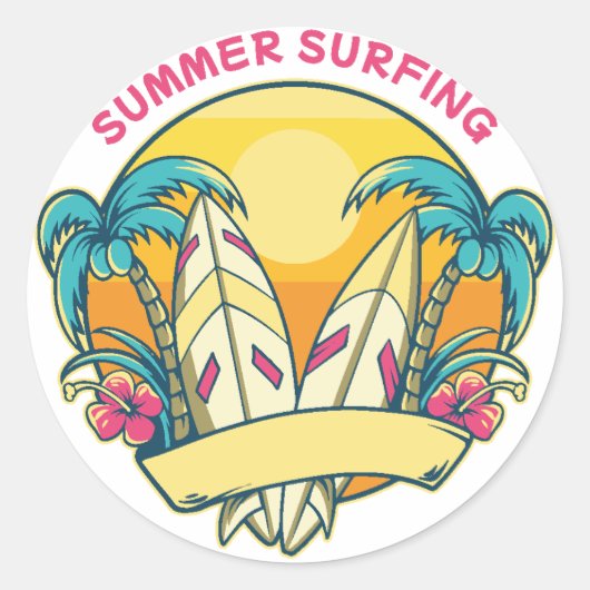 夏のサーフィン ラウンドシール (正面)