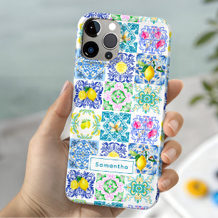 夏のシチリアカラフルなアズレージョアマルフィ地中海スタイル iPhone 15ケース