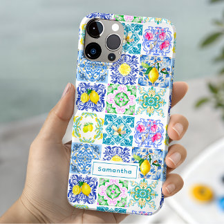 夏のシチリアカラフルなアズレージョアマルフィ地中海スタイル iPhone 15ケース