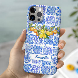 夏のシチリア島の青と黄色のカラフルなアズレージョ アマルフィ iPhone 15ケース