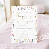 夏のシックな野生の花金ゴールドスクリプトブライダルシャワー 招待状