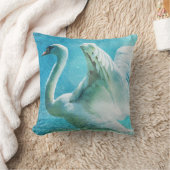 夏のシャワーを浴びる白鳥 クッション (ブランケット)