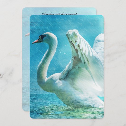 夏のシャワーを浴びる魔法の結婚白鳥 招待状 (正面/裏面)