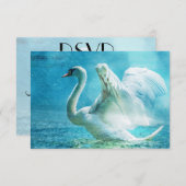 夏のシャワーを浴びるRSVPの魔法の白鳥 出欠カード (正面/裏面)