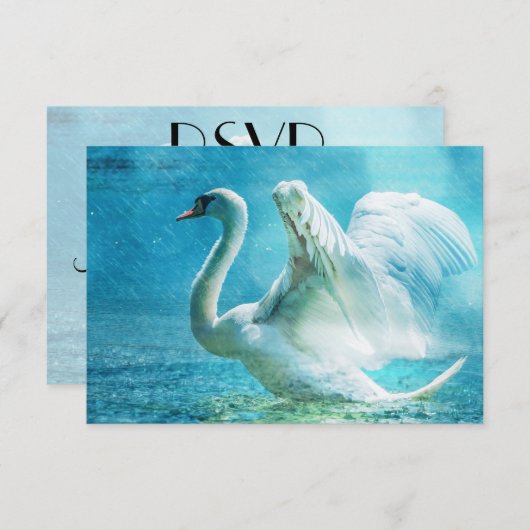 夏のシャワーを浴びるRSVPの魔法の白鳥 出欠カード (正面/裏面)