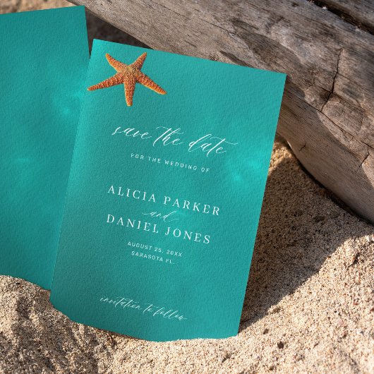 夏のシンプル海ビーチ先結婚式 セーブザデート