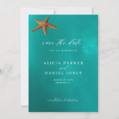 夏のシンプル海ビーチ先結婚式 セーブザデート (正面)