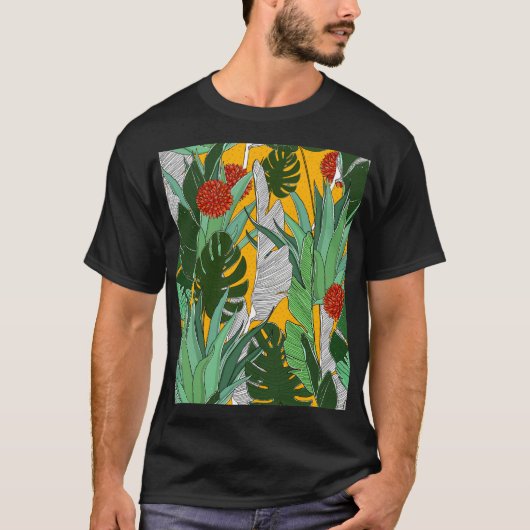 夏のジャングル:明るいパームのパターン。 Tシャツ (正面)