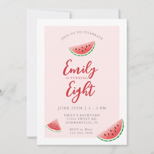 夏のスイカの子供の誕生日 招待状 (正面)