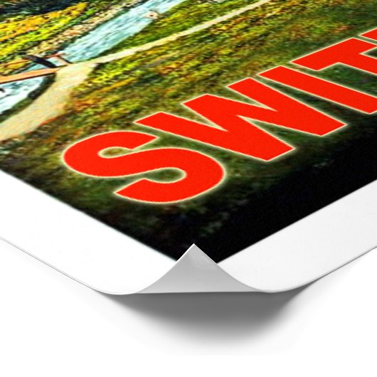 夏のスイスの山々、ヴィンテージ旅行 ポスター (角)