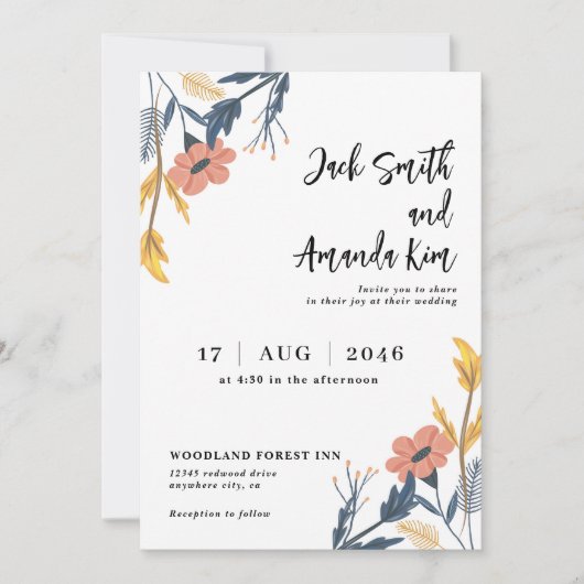 夏のスタイリッシュフローラ花結婚式招待状 招待状 (正面)