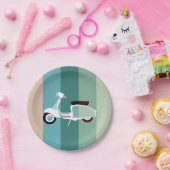 夏のストライプのなレトロのスクーターのパーティーの紙皿 ペーパープレート (パーティー)