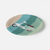 夏のストライプのなレトロのスクーターのパーティーの紙皿 ペーパープレート (アングル)