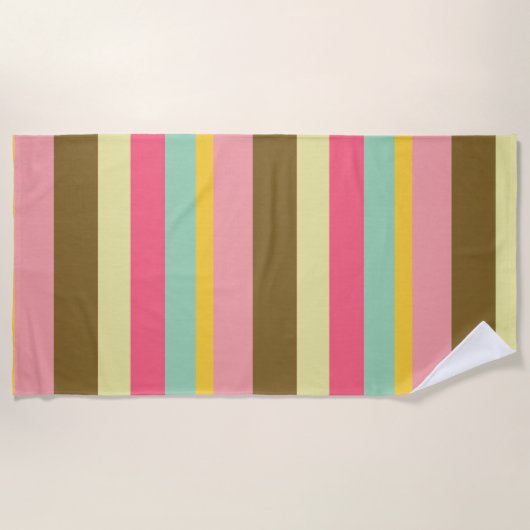 夏のストライプカラーパレットデザイン ビーチタオル (正面)