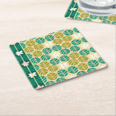 夏のストライプコースターフローラライトグリーン スクエアペーパーコースター (アングル)