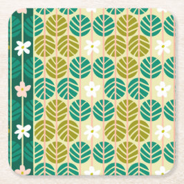夏のストライプコースターフローラライトグリーン スクエアペーパーコースター