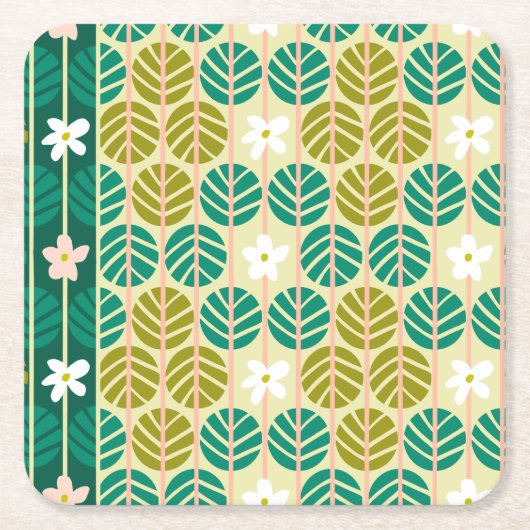 夏のストライプコースターフローラライトグリーン スクエアペーパーコースター (正面)