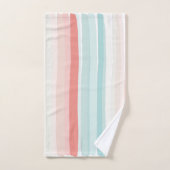 夏のストライプサンゴとターコイズ2 バスタオルセット (ハンドタオル)