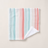 夏のストライプサンゴとターコイズ2 バスタオルセット (ウォッシュタオル)