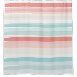 夏のストライプサンゴとターコイズ シャワーカーテン