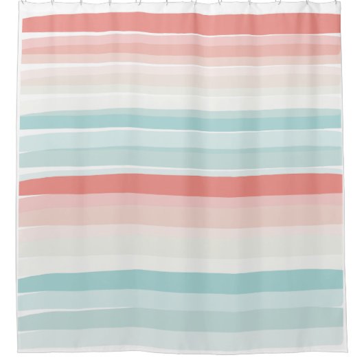 夏のストライプサンゴとターコイズ シャワーカーテン (正面)
