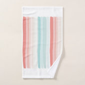 夏のストライプサンゴとターコイズ バスタオルセット (ハンドタオル)