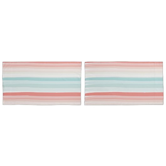 夏のストライプサンゴとターコイズ 枕カバー (正面-セット)