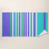 夏のストライプビーチの紫、緑、ティール(緑がかった色)のタオル ビーチタオル (正面)