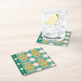 夏のストライプフローラレトロコースター緑/ピンク スクエアペーパーコースター (インサイチュ)