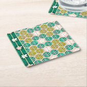 夏のストライプフローラレトロコースター緑/ピンク スクエアペーパーコースター (アングル)