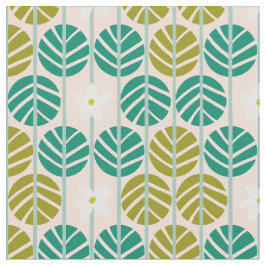 夏のストライプフローラレトロ緑w.ピンクベース ファブリック