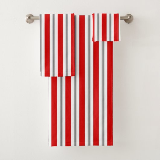 夏のストライプ深い、赤、白、グレー バスタオルセット (インサイチュ)