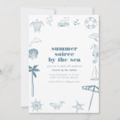 夏のソイリーパーティの招待状と海アイコン 招待状 (正面)