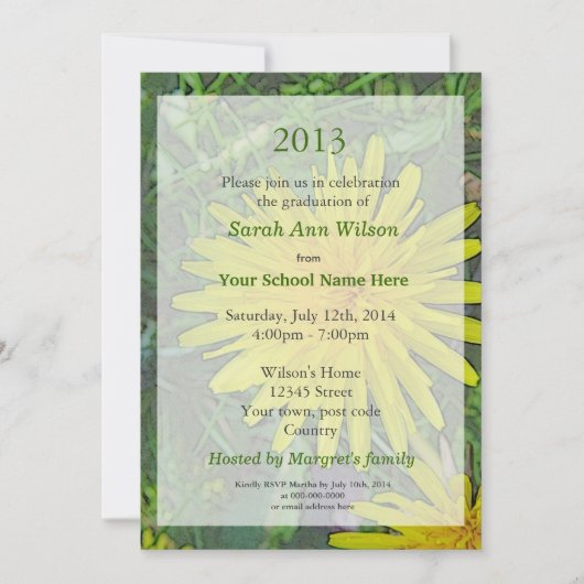 夏のタンポポの花卒業式 招待状 (正面)