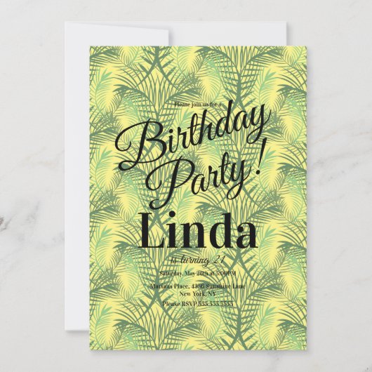 夏のテーマのパームツリーの葉のグリーンジャングルの招待状 招待状 (正面)
